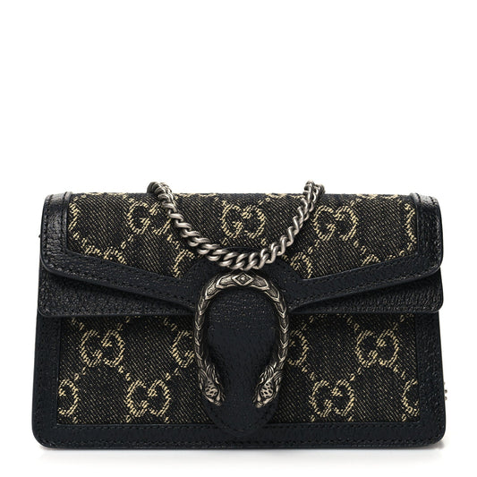 GUCCI GG MONOGRAM BLACK DENIM SUPER MINI DIONYSUS SHOULDER BAG