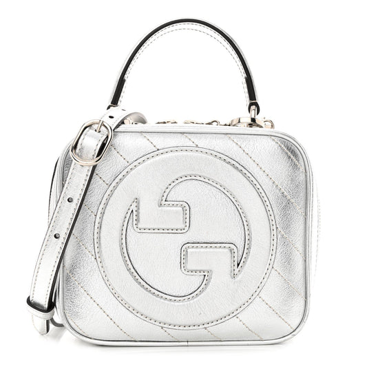 GUCCI BLONDIE METALLIC CALFSKIN LEATHER TOP HANDLE BAG