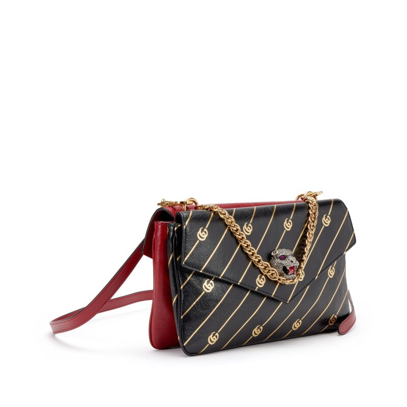 GUCCI CALFSKIN GG MEDIUM THIARA DOUBLE ENVELOPE SHOULDER BAG