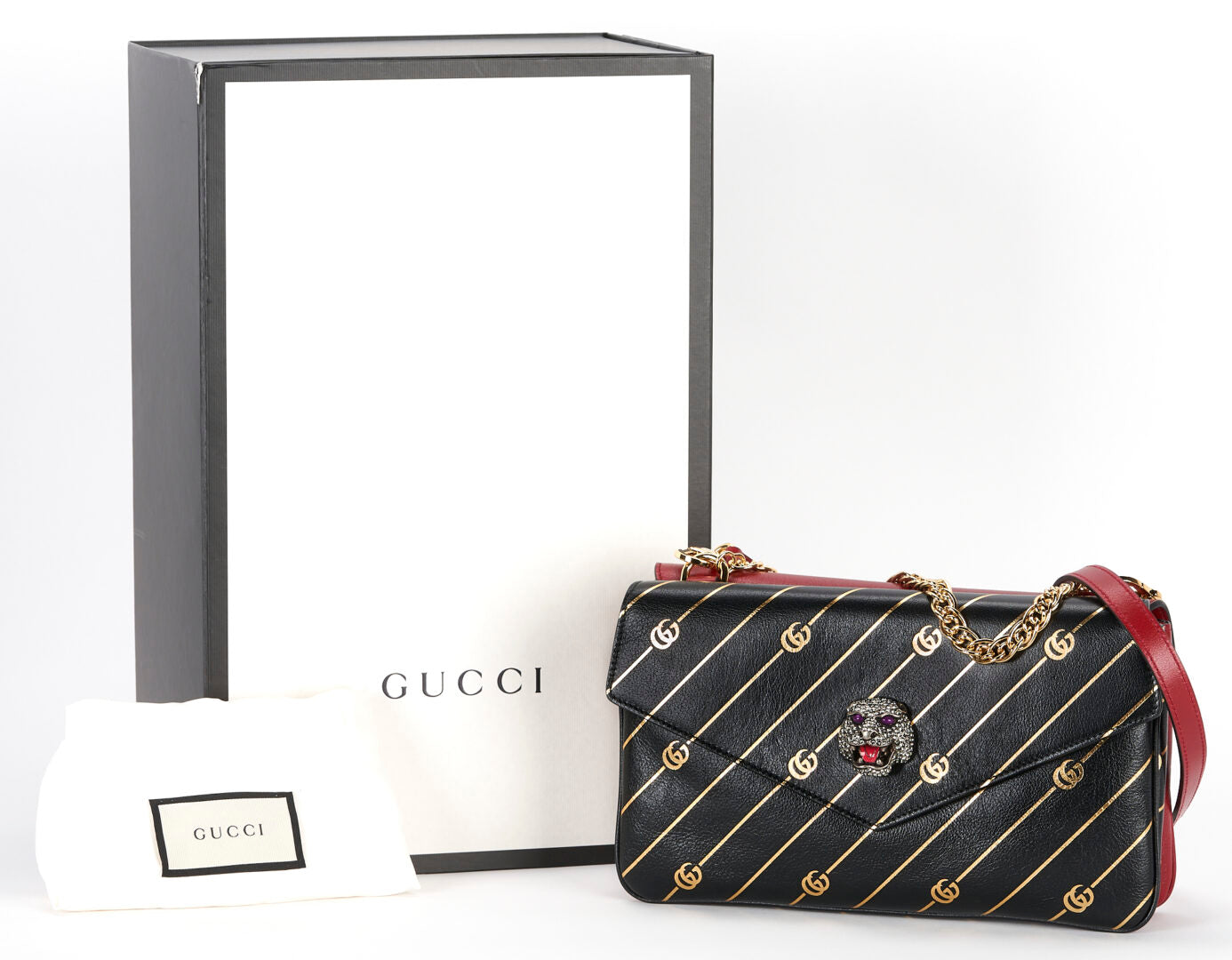 GUCCI CALFSKIN GG MEDIUM THIARA DOUBLE ENVELOPE SHOULDER BAG
