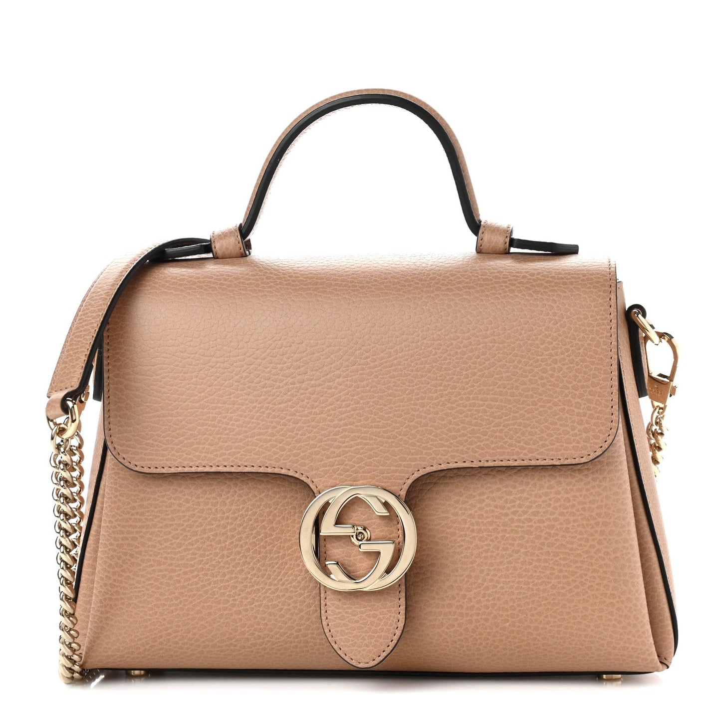 GUCCI INTERLOCKING G CALFSKIN TOP-HANDLE CAMELIA SHOULDER BAG