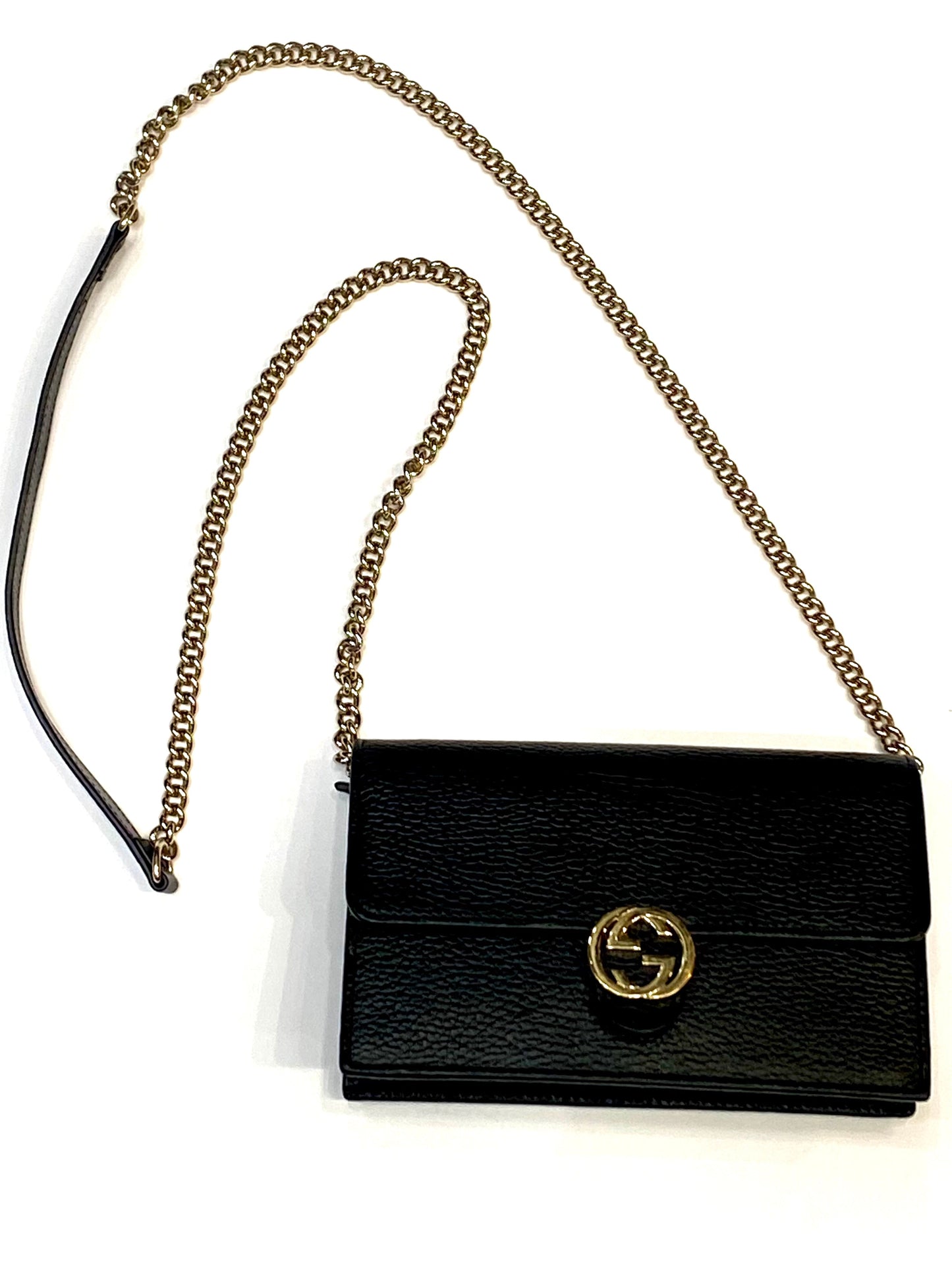GUCCI CALFSKIN LEATHER INTERLOCKING G WALLET ON A CHAIN