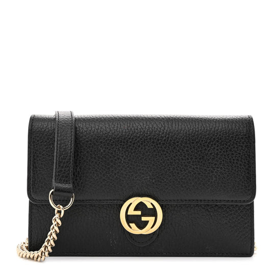 GUCCI CALFSKIN LEATHER INTERLOCKING G WALLET ON A CHAIN