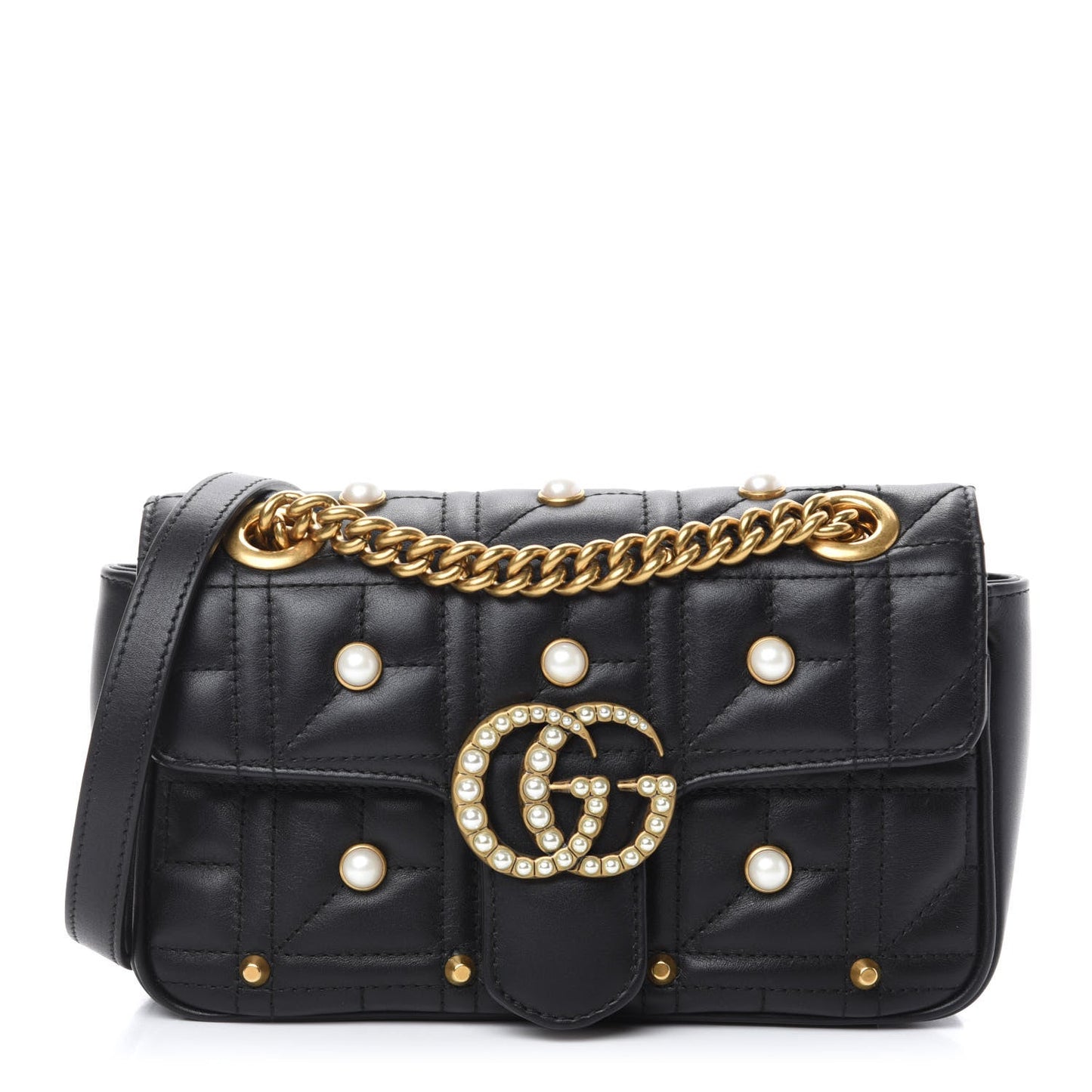 GUCCI GG MARMONT MATELASSE FAUX PEARL STUDDED MINI BAG