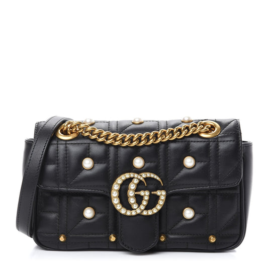 GUCCI GG MARMONT MATELASSE FAUX PEARL STUDDED MINI BAG