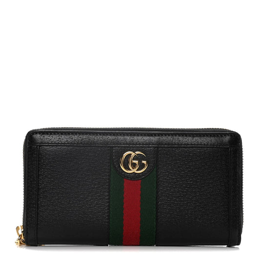 GUCCI CALFSKIN LEATHER OPHIDIA WEB ZIP AROUND WALLET