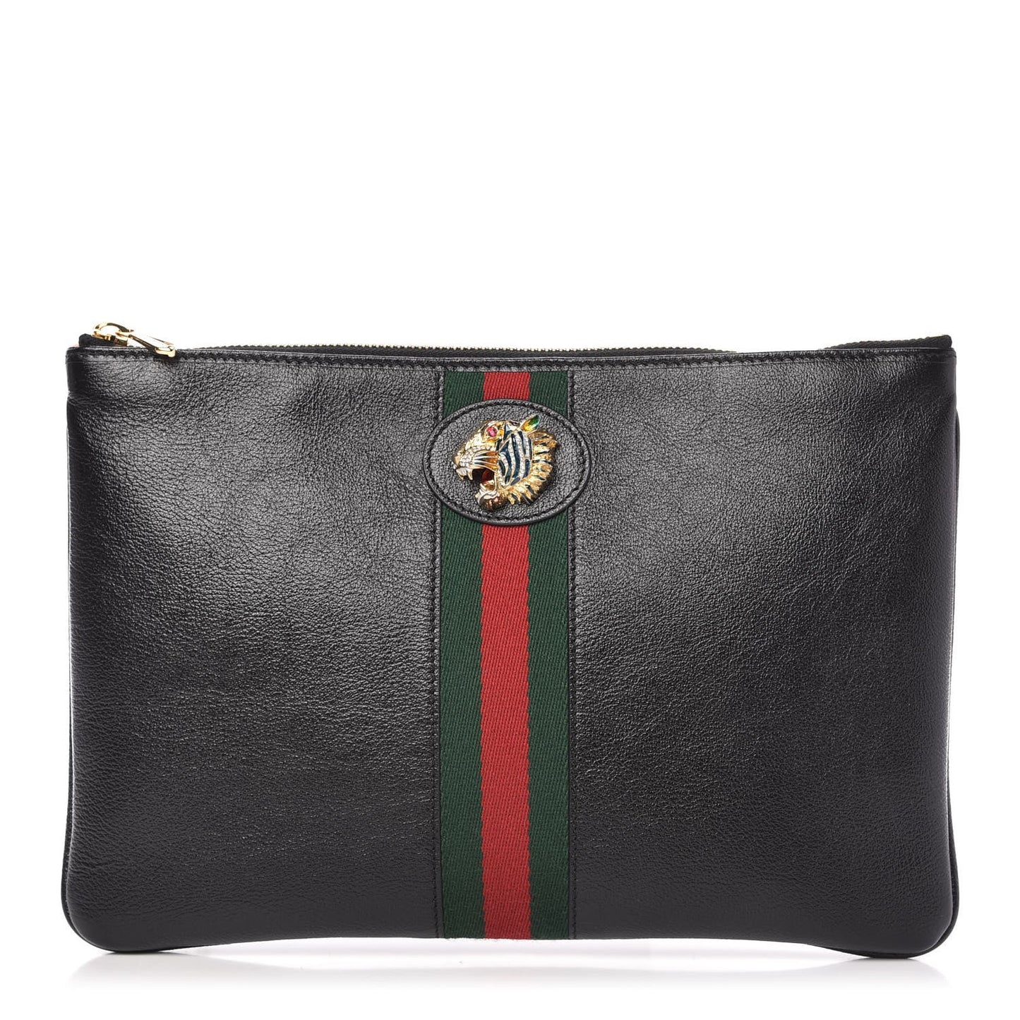 GUCCI CALFSKIN LEATHER WEB RAJAH CLUTCH BAG