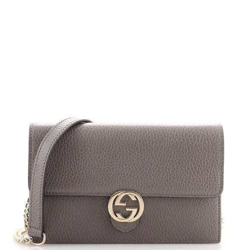 GUCCI DOLLAR CALFSKIN INTERLOCKING GG WALLET ON CHAIN