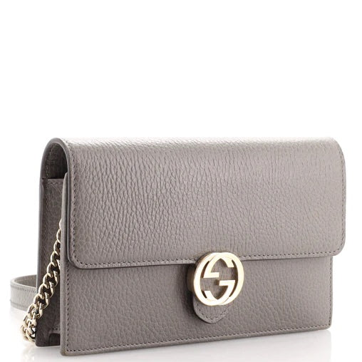 GUCCI DOLLAR CALFSKIN INTERLOCKING GG WALLET ON CHAIN