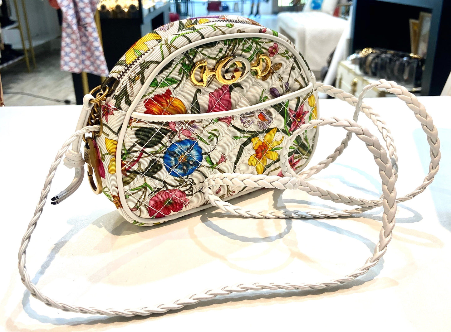 GUCCI FLORA TRAPUNTATA MINI ZUMI DOME SHOULDER BAG