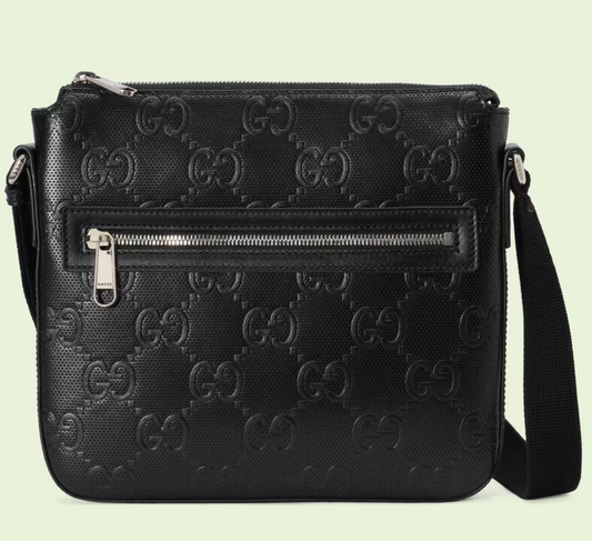 GUCCI GG EMBOSSED LEATHER SMALL MESSENGER BAG