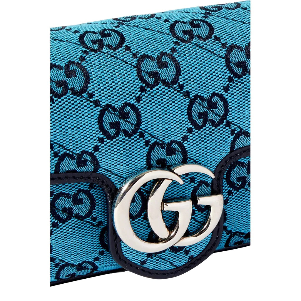 GUCCI GG MARMONT MATELASSE BLUE PRINTED CANVAS SHOULDER BAG
