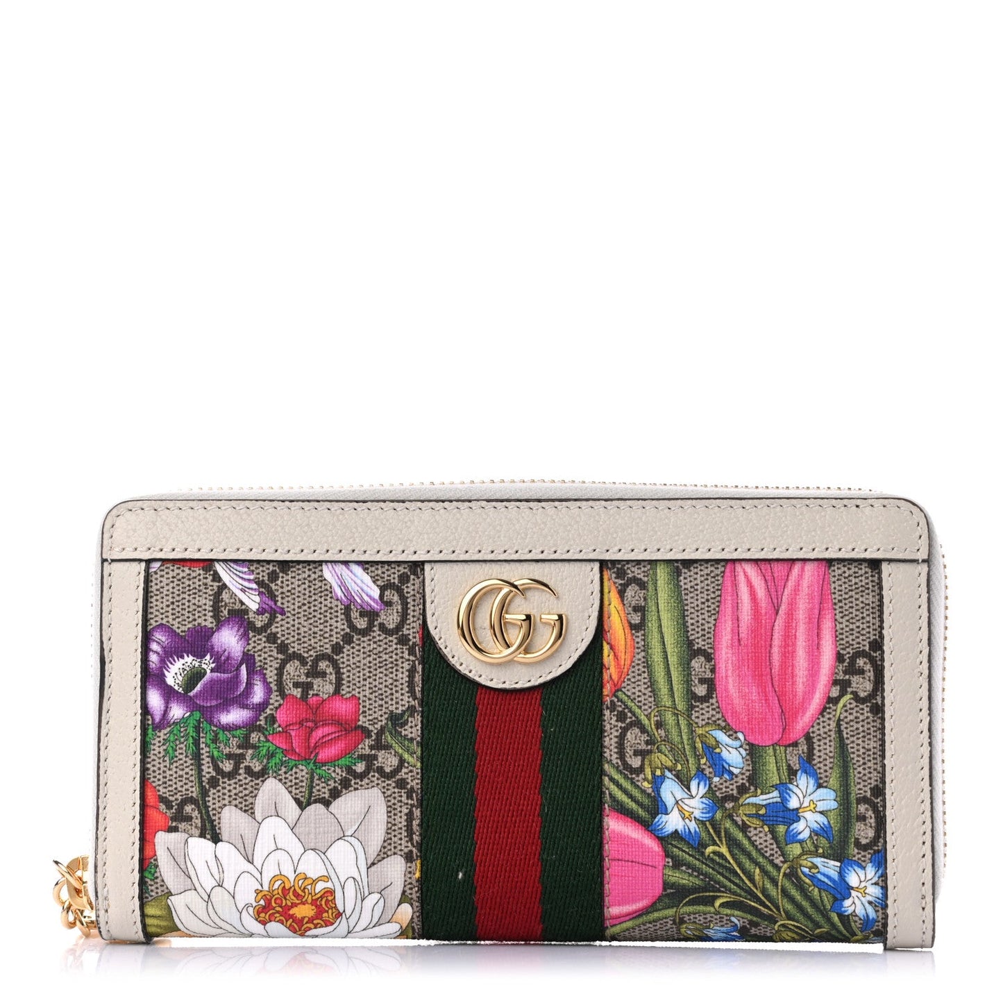 GUCCI GG SUPREME MONOGRAM FLORA OPHIDIA ZIP AROUND CONTINENTAL WALLET
