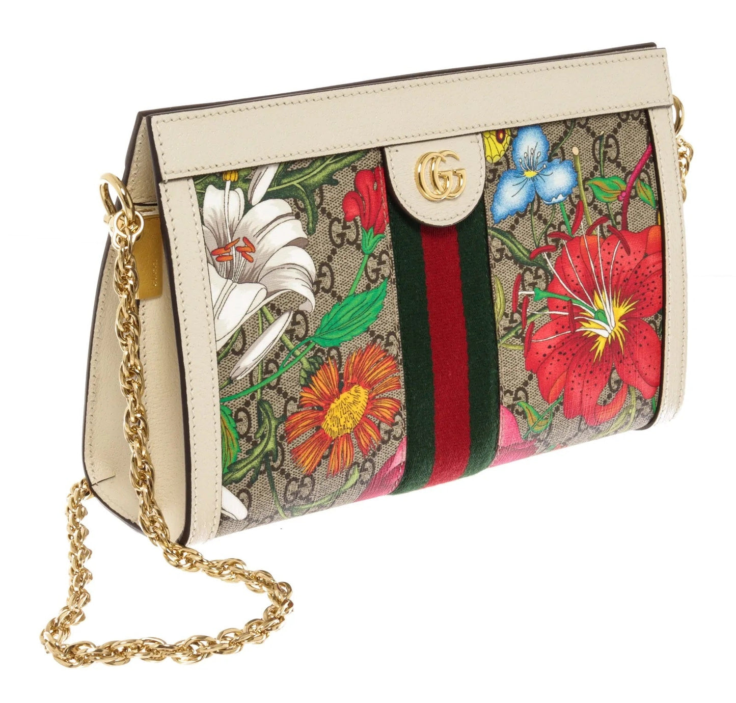 GUCCI GG SUPREME MONOGRAM FLORA WEB OPHIDIA CHAIN BAG