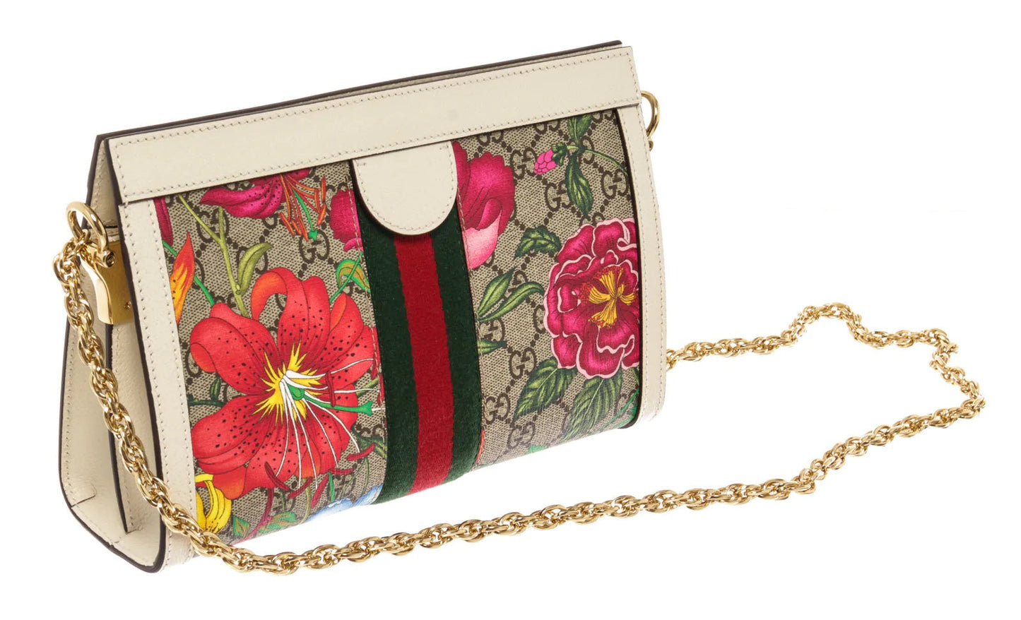 GUCCI GG SUPREME MONOGRAM FLORA WEB OPHIDIA CHAIN BAG