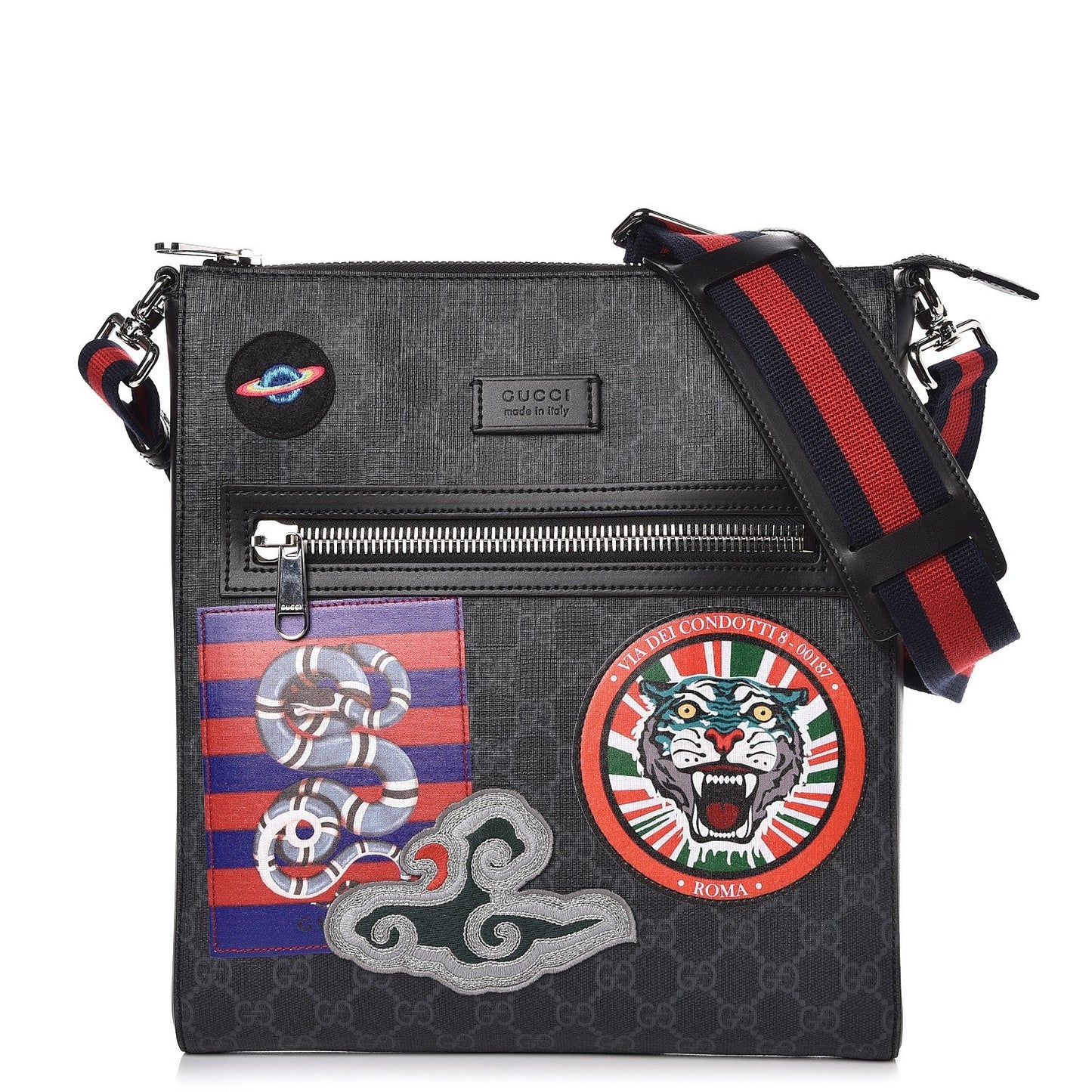 GUCCI GG SUPREME MONOGRAM NIGHT COURRIER APPLIQUE MESSENGER BAG