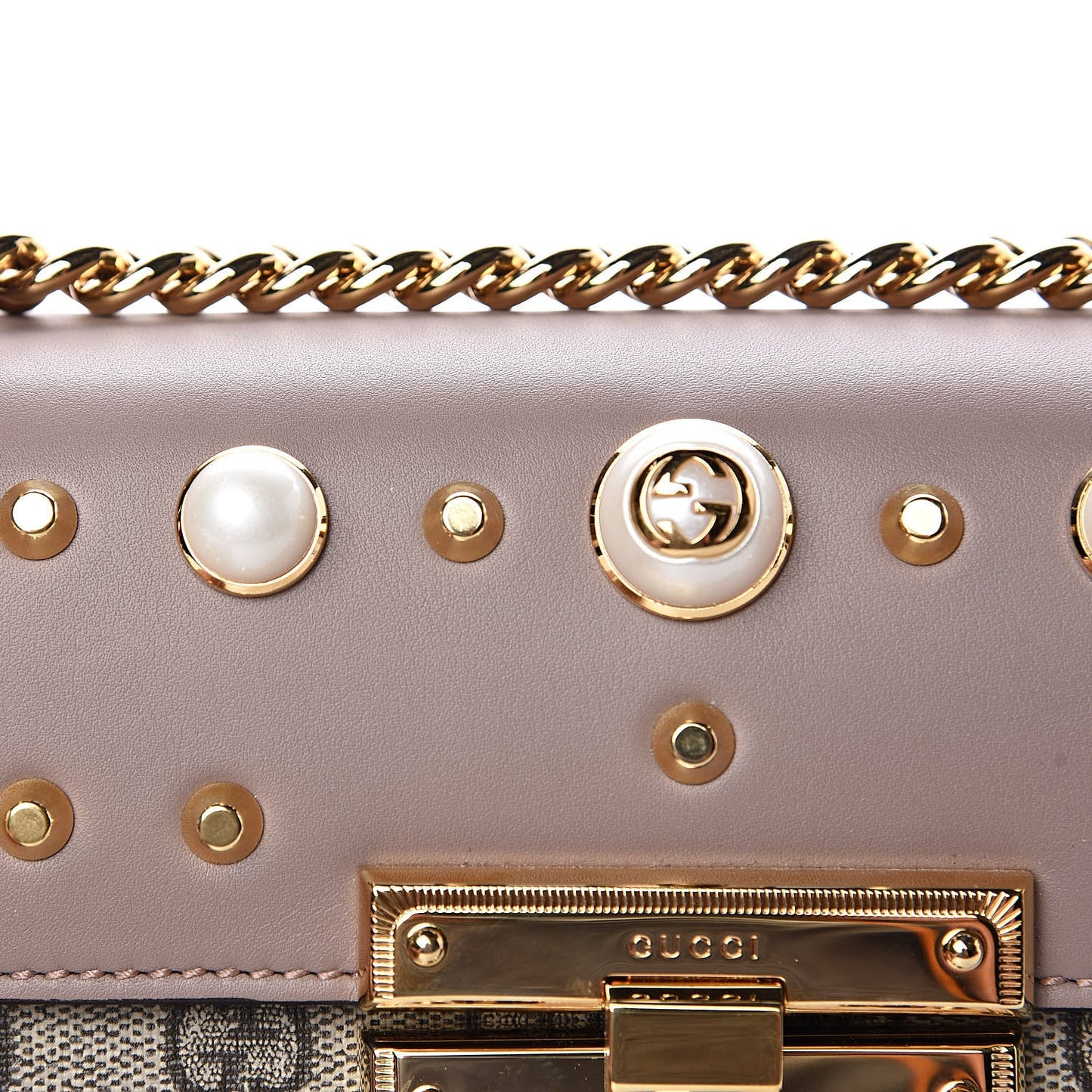 GUCCI GG SUPREME MONOGRAM STUDDED SMALL PADLOCK SHOULDER BAG