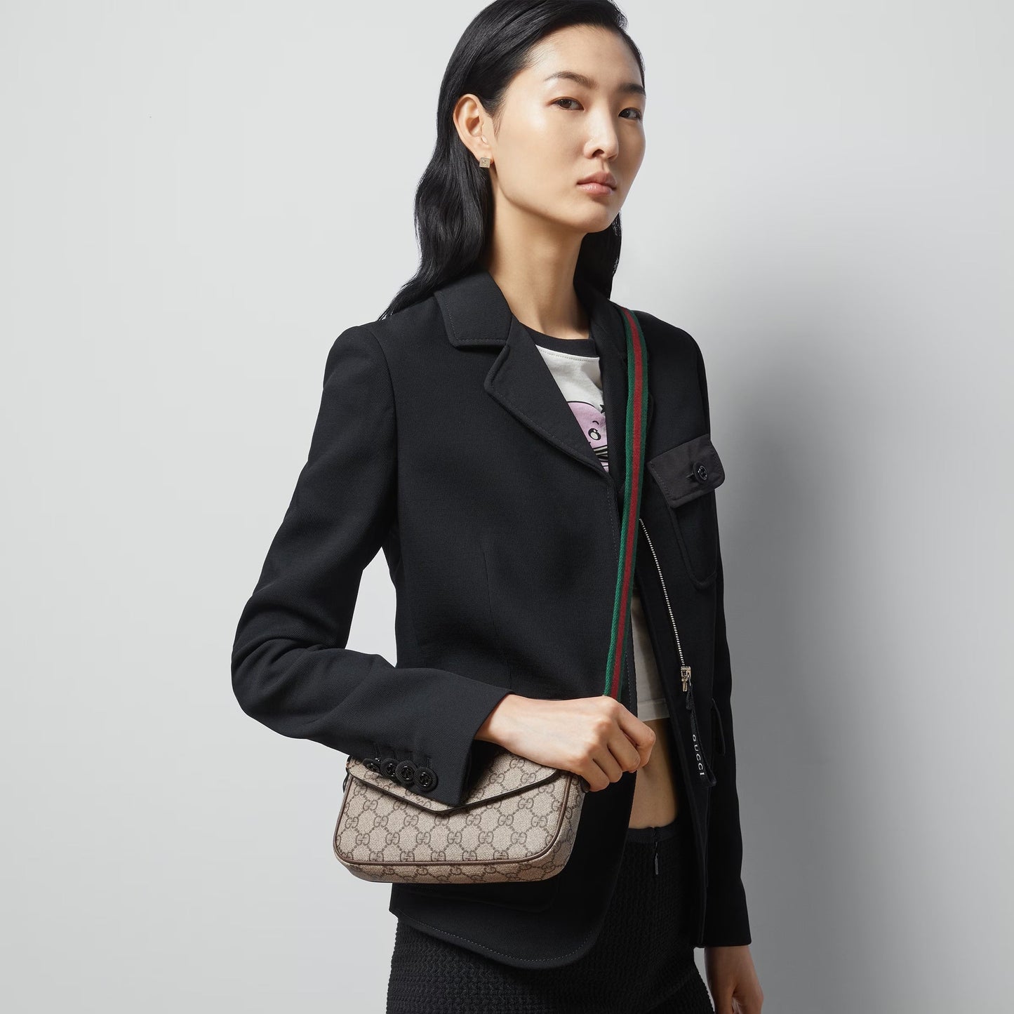 GUCCI GG SUPREME OPHIDIA MINI ENVELOPE SHOULDER BAG