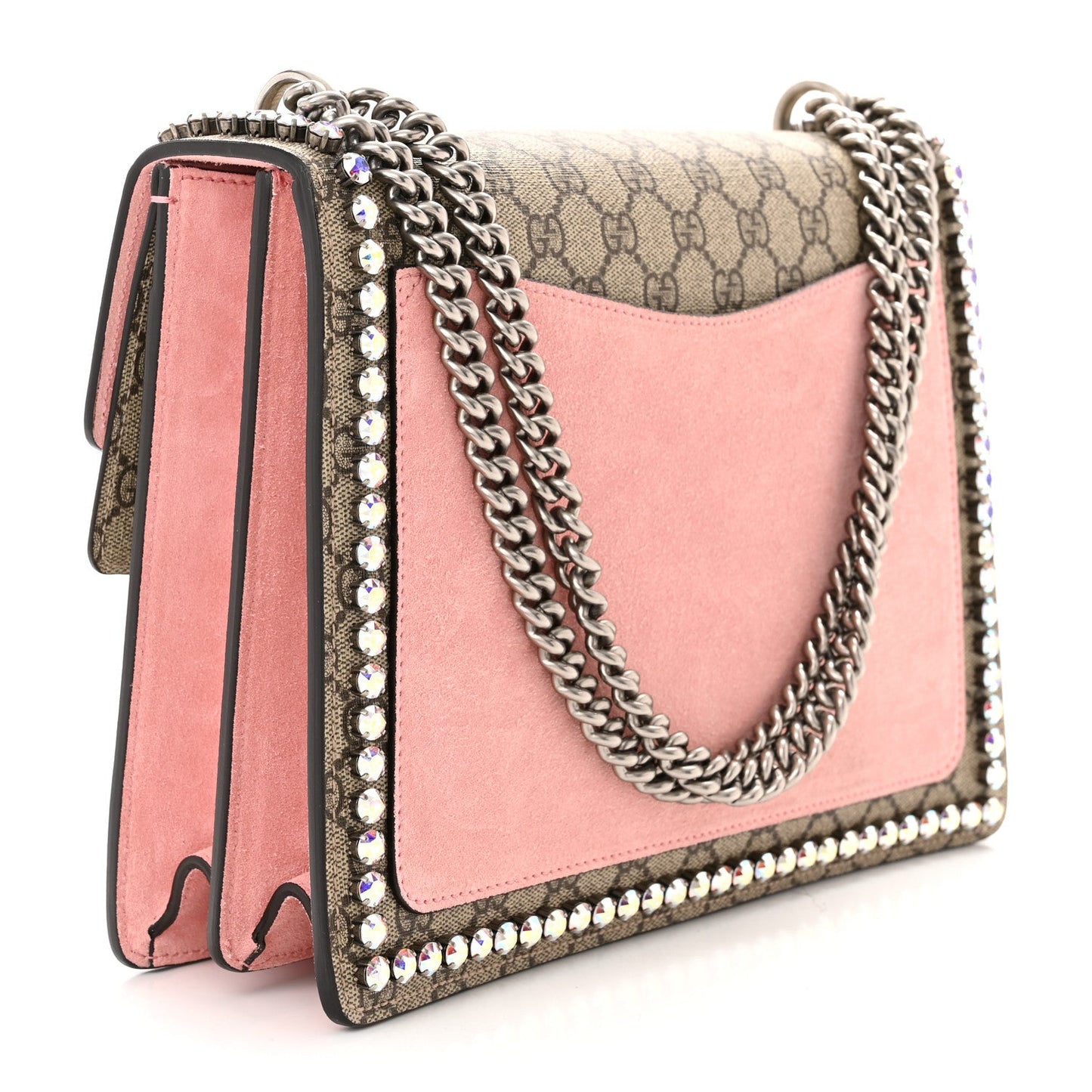 GUCCI GG SUPREME MONOGRAM DIONYSUS SUEDE CRYSTAL MEDIUM SHOULDER BAG