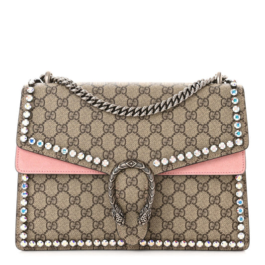 GUCCI GG SUPREME MONOGRAM DIONYSUS SUEDE CRYSTAL MEDIUM SHOULDER BAG