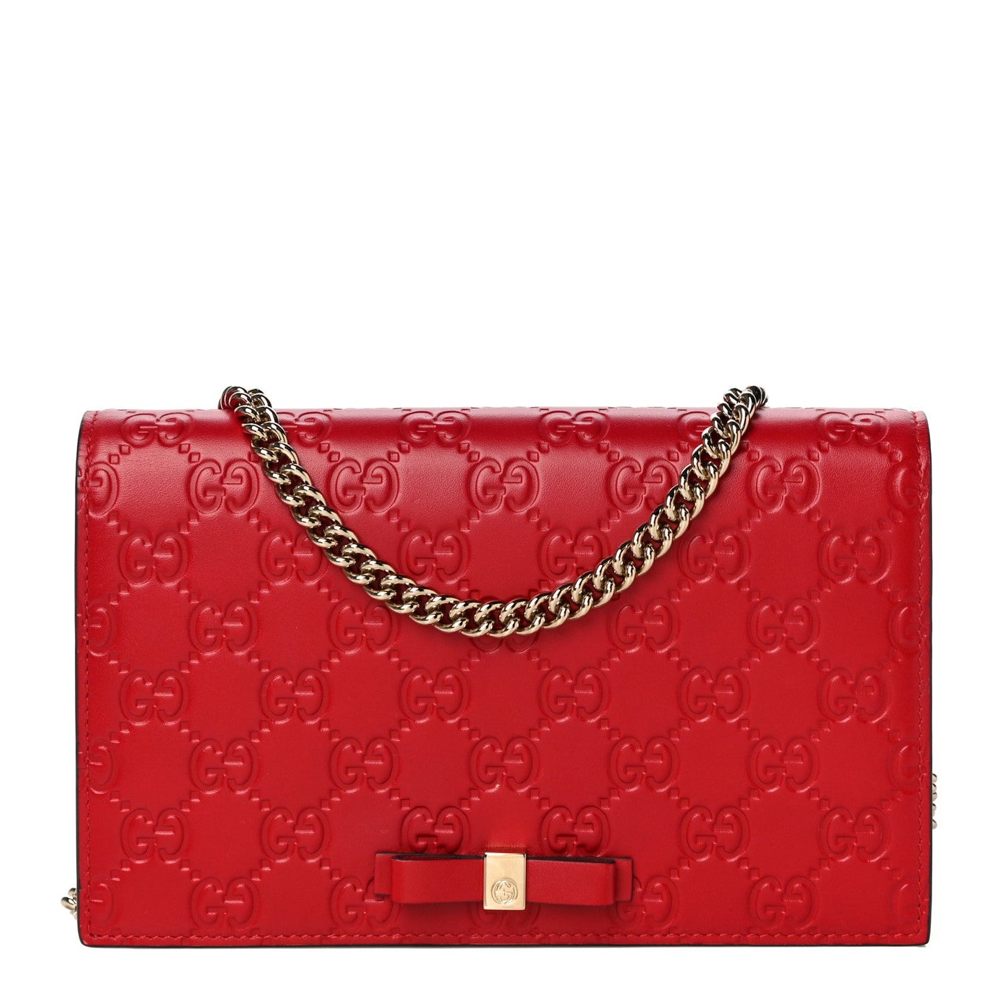 GUCCI GUCCISSIMA LEATHER SIGNATURE BOW WALLET ON CHAIN