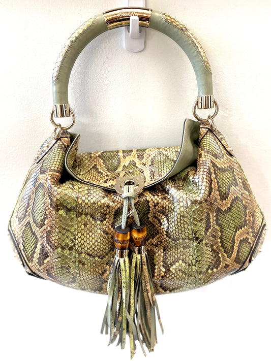 GUCCI BABOUSKA INDY GREEN PYTHON HANDBAG