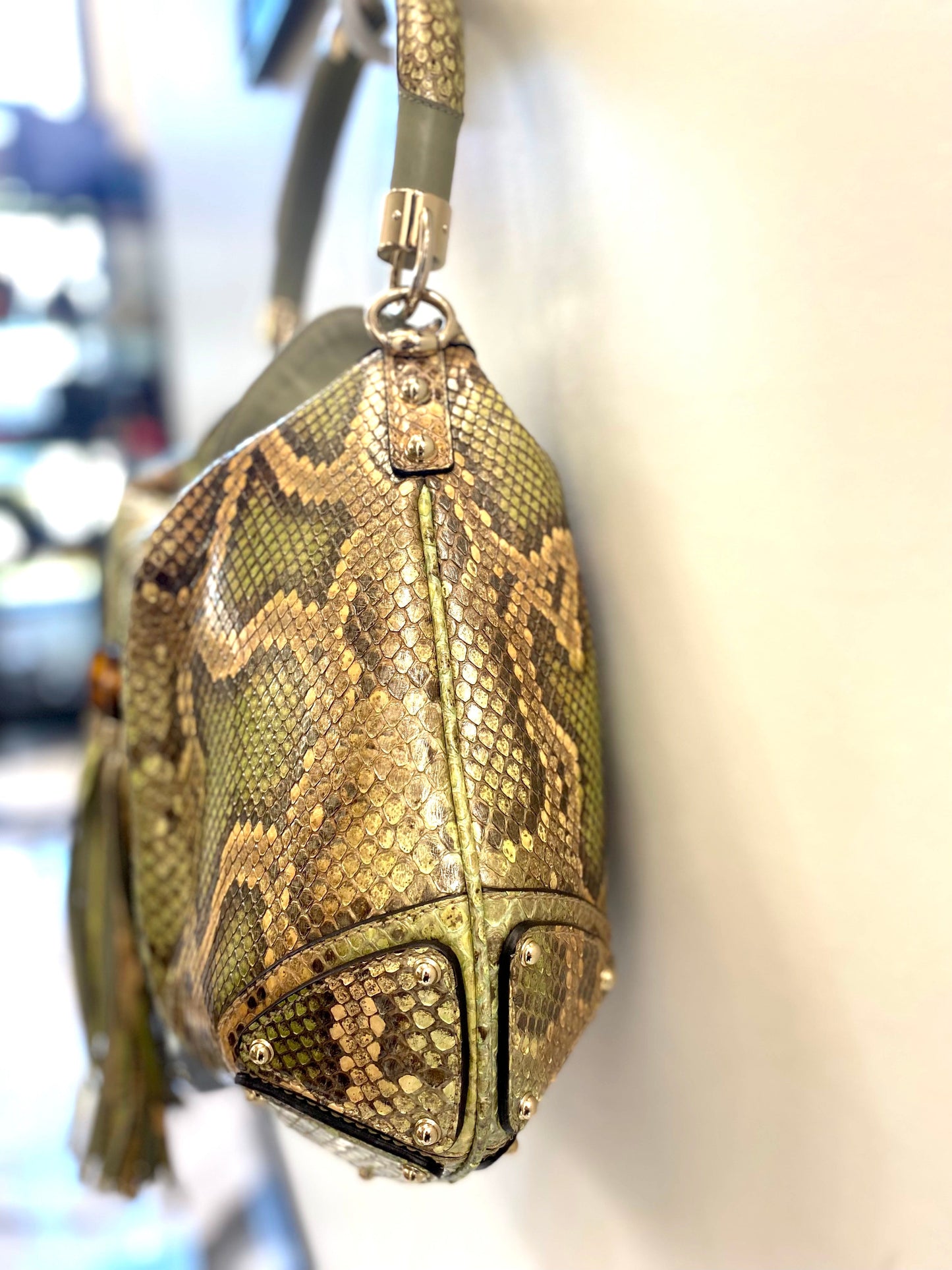 GUCCI BABOUSKA INDY GREEN PYTHON HANDBAG