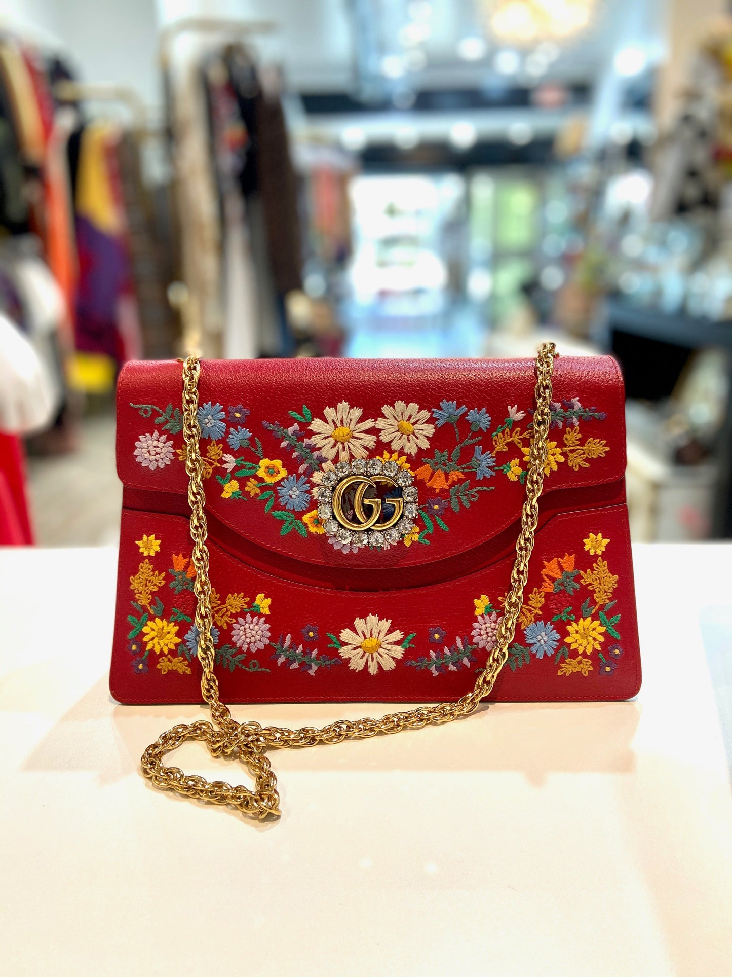 GUCCI LINEA RICAMI FLORAL EMBROIDERED LARGE SHOULDER BAG