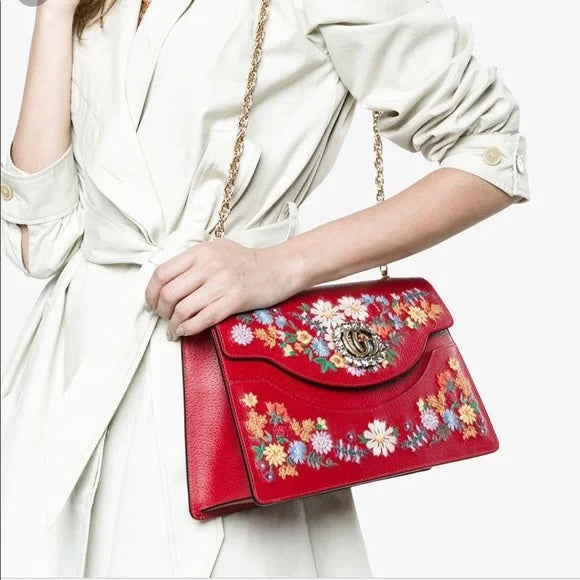 GUCCI LINEA RICAMI FLORAL EMBROIDERED LARGE SHOULDER BAG