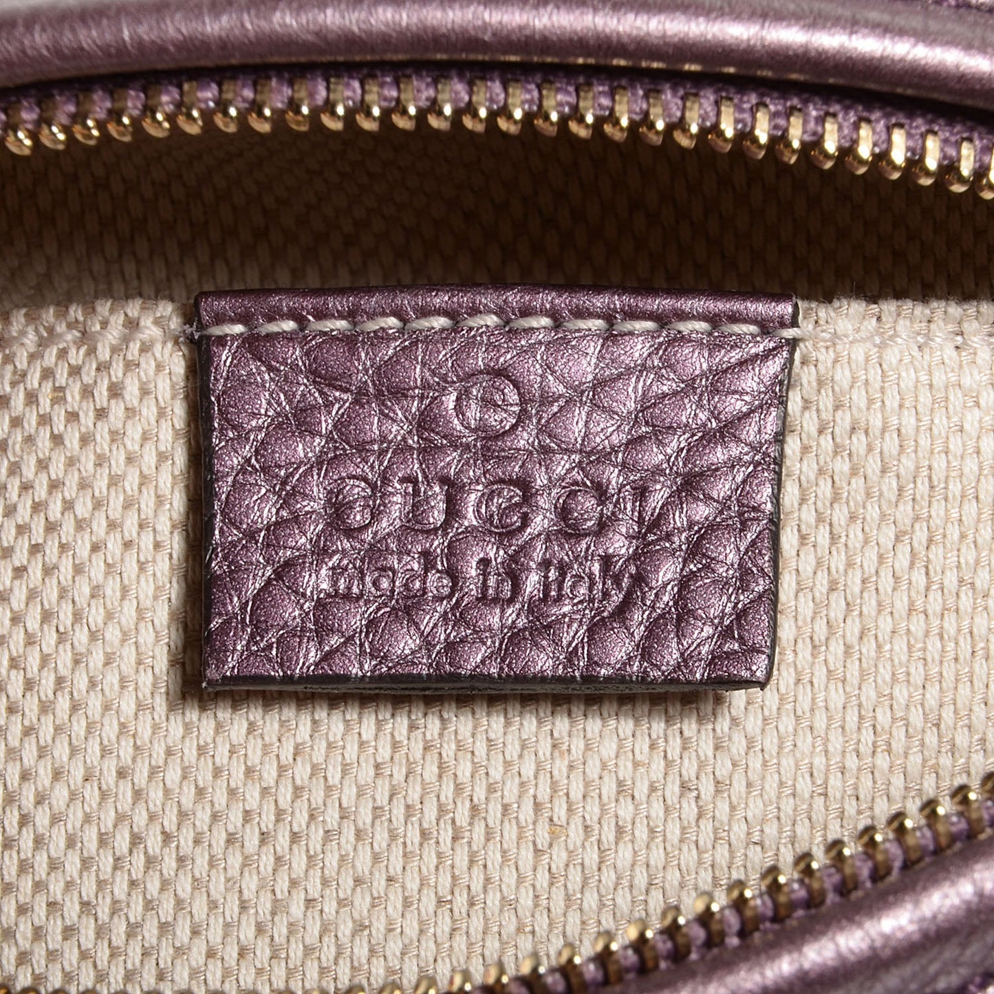 GUCCI METALLIC PEBBLED CALFSKIN MINI SOHO CHAIN BAG