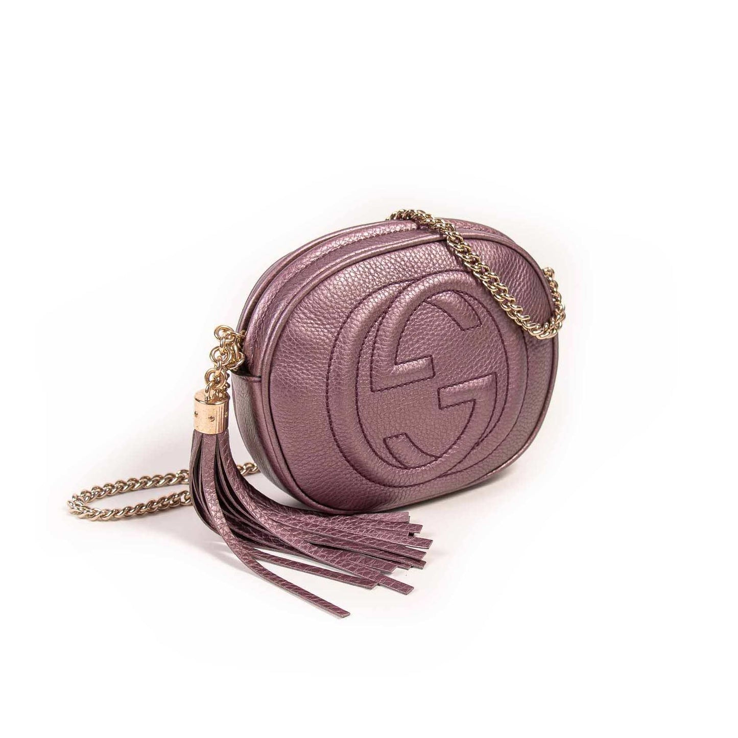 GUCCI METALLIC PEBBLED CALFSKIN MINI SOHO CHAIN BAG