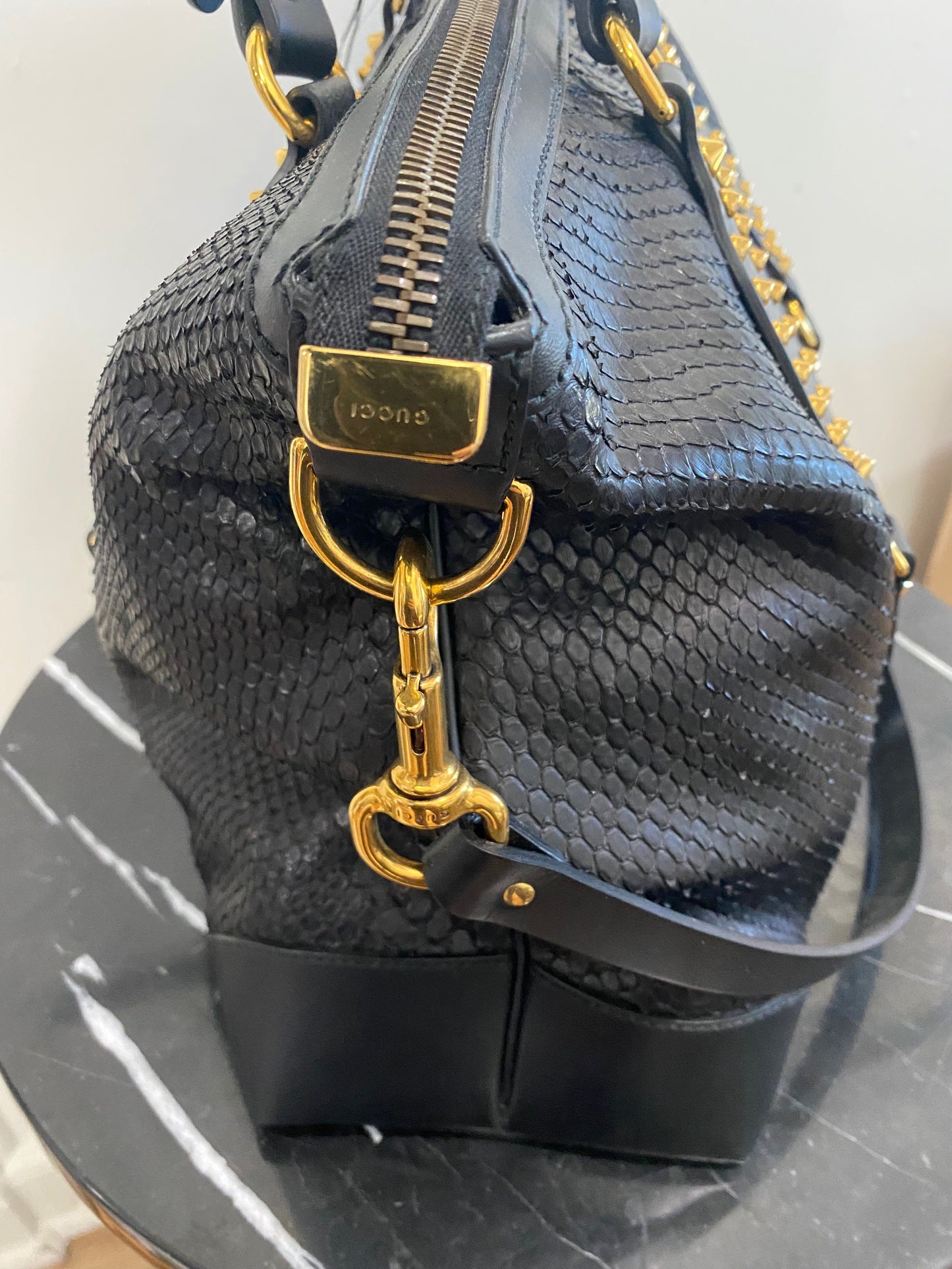 GUCCI PATTI STUDDED PYTHON TOTE BAG