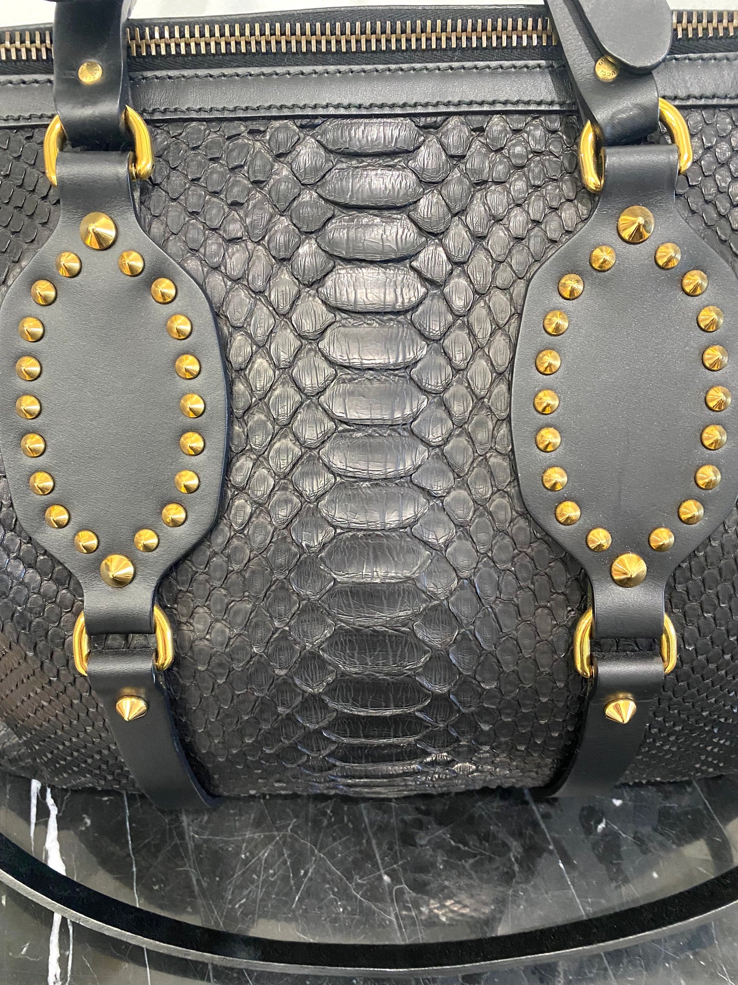 GUCCI PATTI STUDDED PYTHON TOTE BAG