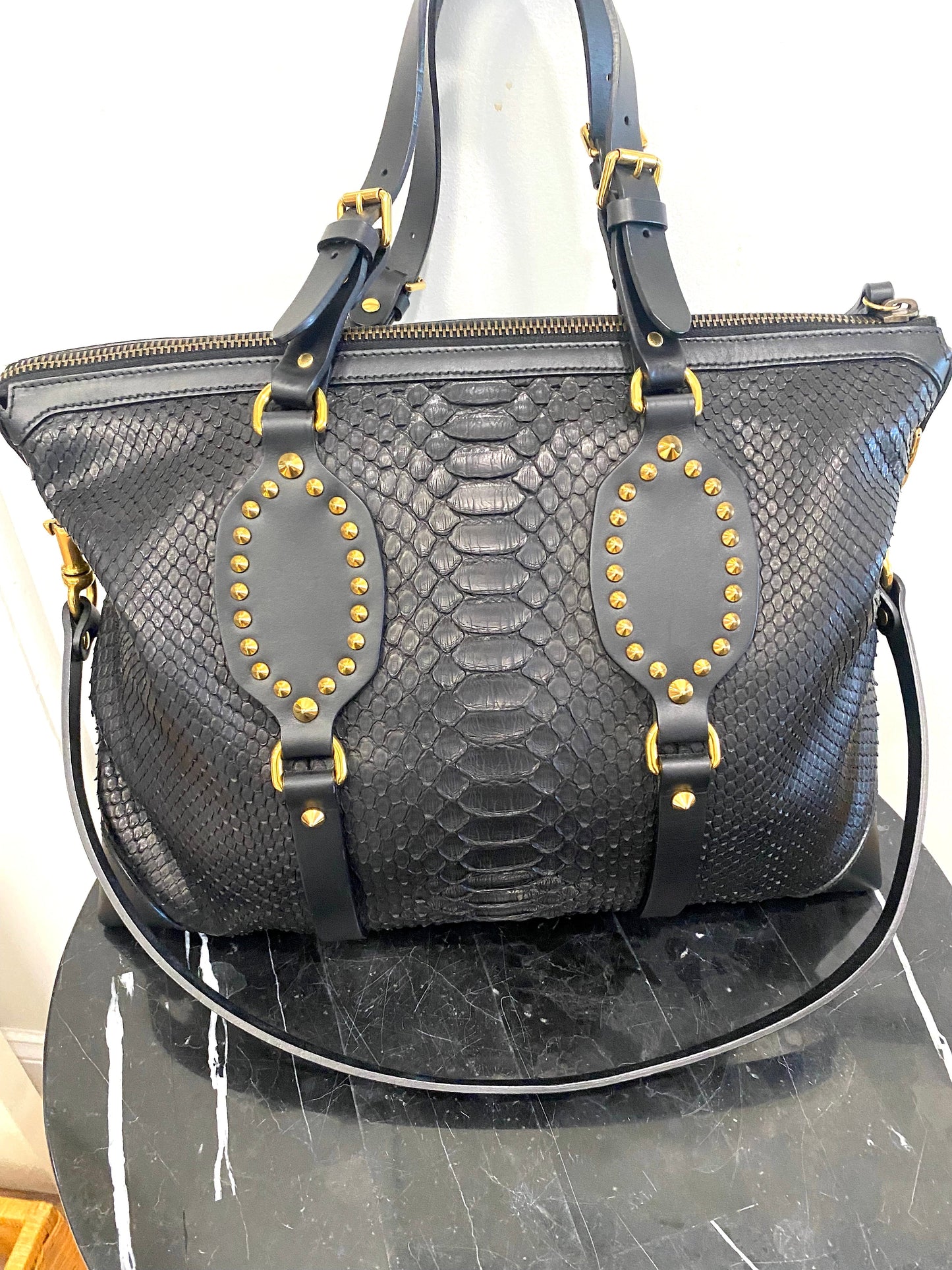GUCCI PATTI STUDDED PYTHON TOTE BAG
