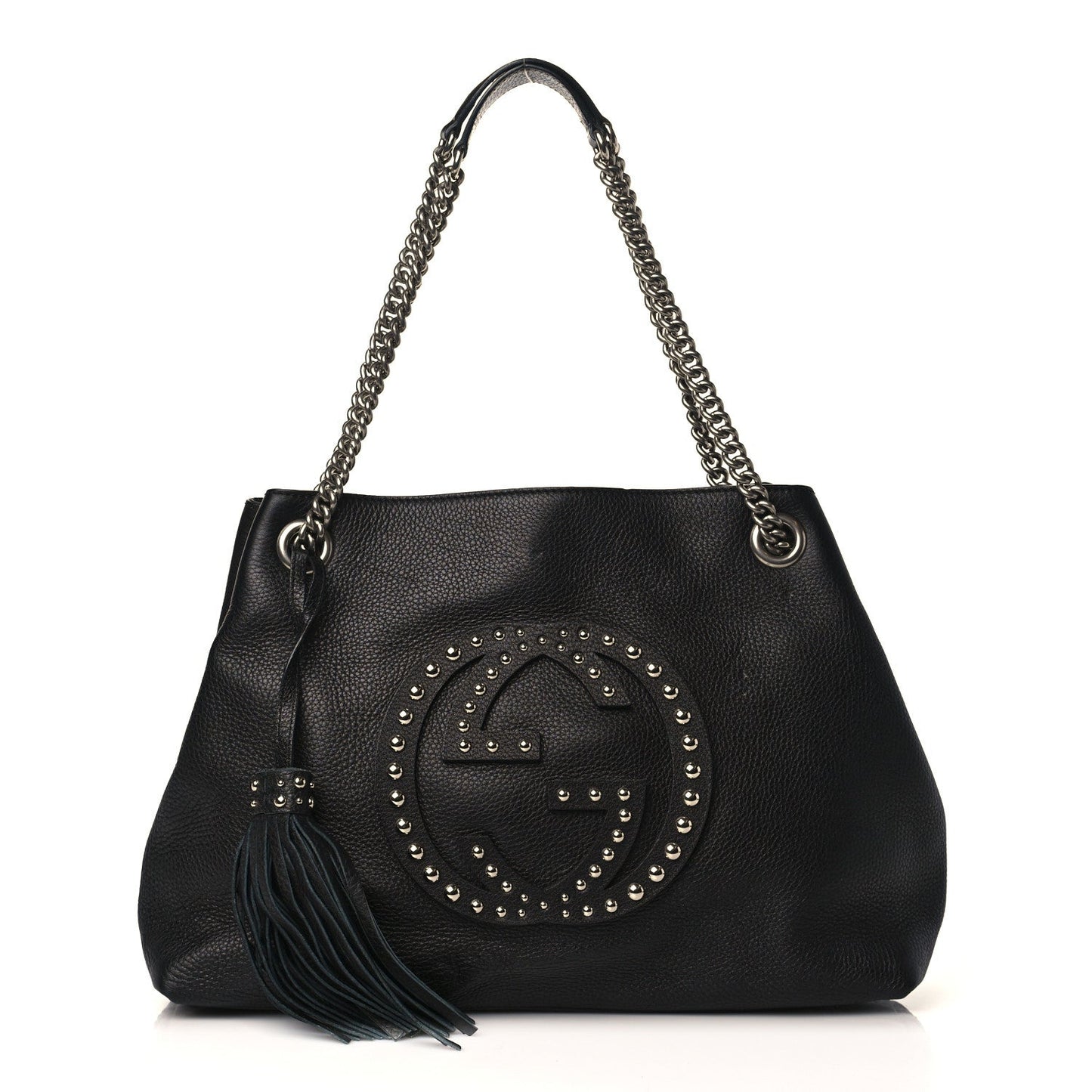 GUCCI PEBBLED CALFSKIN LEATHER STUDDED MEDIUM SOHO BAG