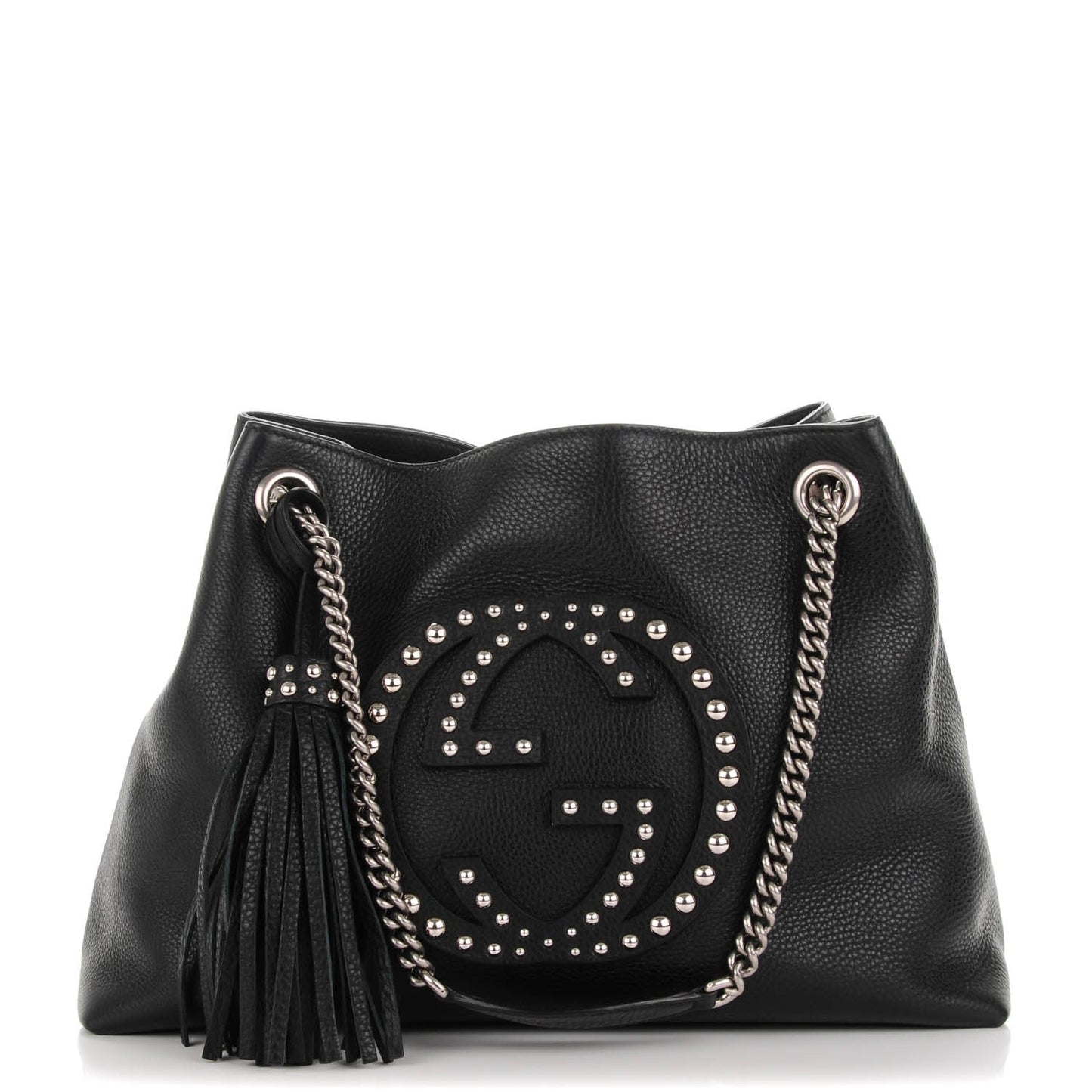 GUCCI PEBBLED CALFSKIN LEATHER STUDDED MEDIUM SOHO BAG
