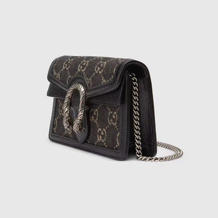 GUCCI GG MONOGRAM BLACK DENIM SUPER MINI DIONYSUS SHOULDER BAG