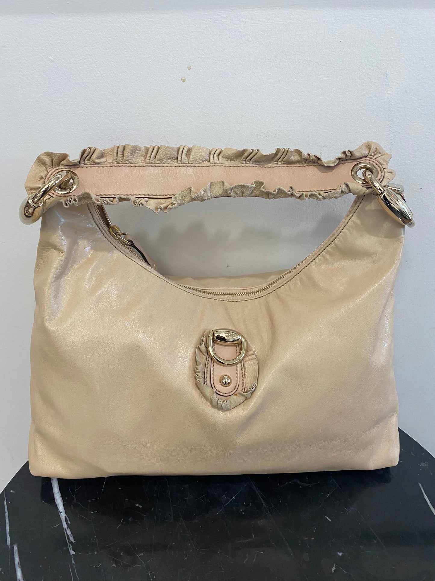 GUCCI SABRINA RUFFLE LEATHER HOBO BAG