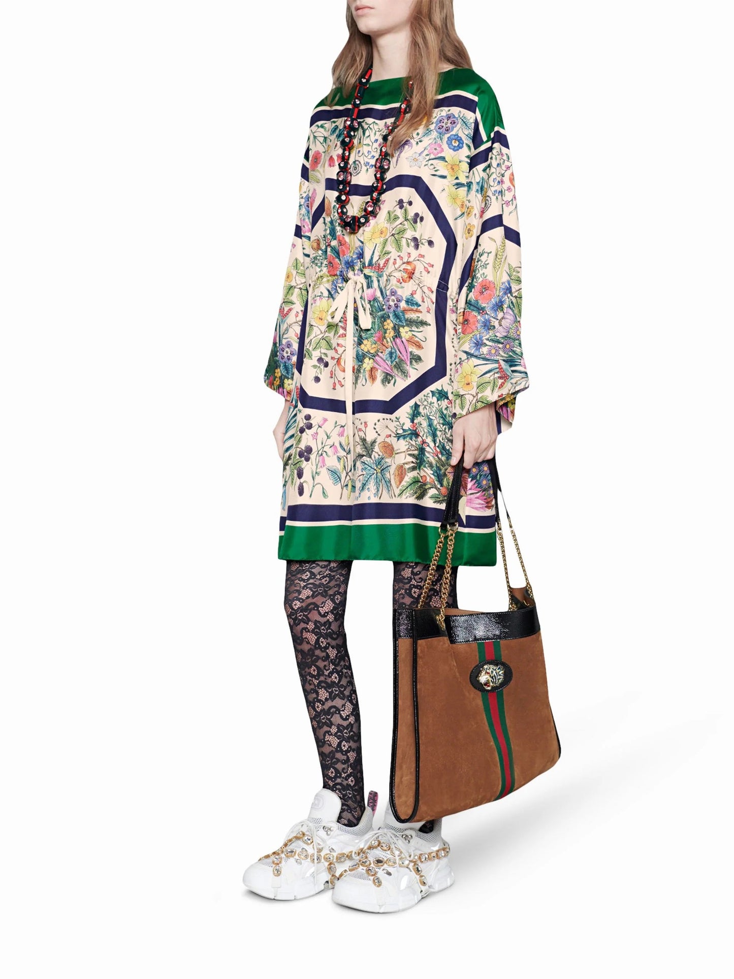 GUCCI BROWN SUEDE TIGER WEB RAJAH LARGE TOTE BAG