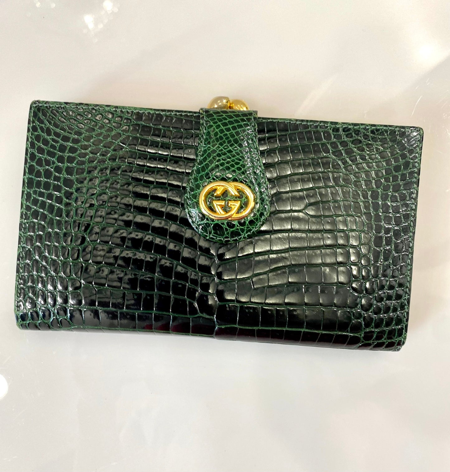 GUCCI VINTAGE CROC EMBOSSED LEATHER WALLET
