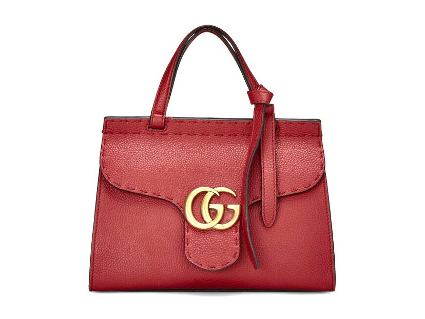 GUCCI RED PEBBLED LEATHER MARMONT TOP HANDLE BAG