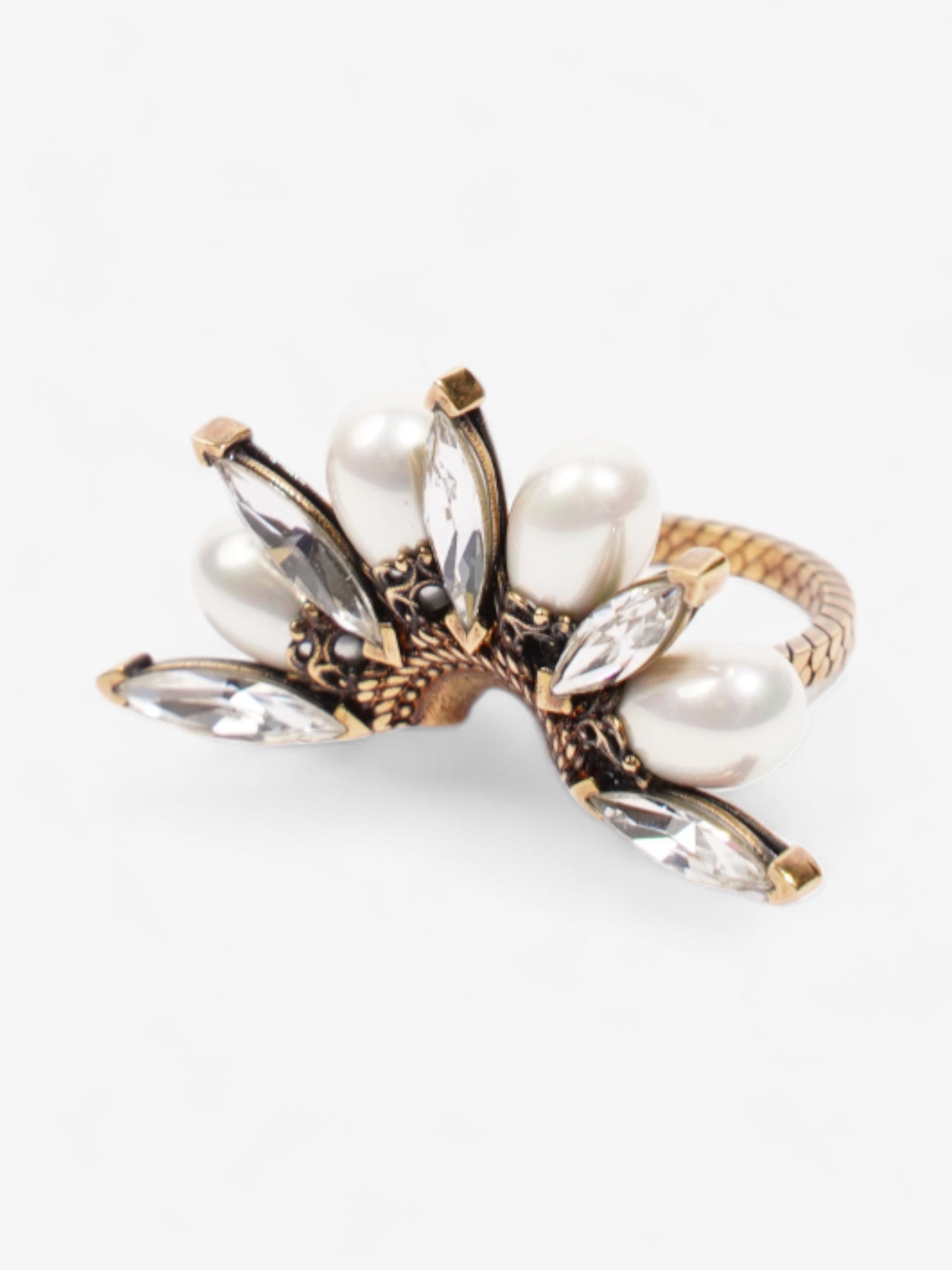Gucci 3 In 1 Flower Ring Gold / Pearl Base Metal Small