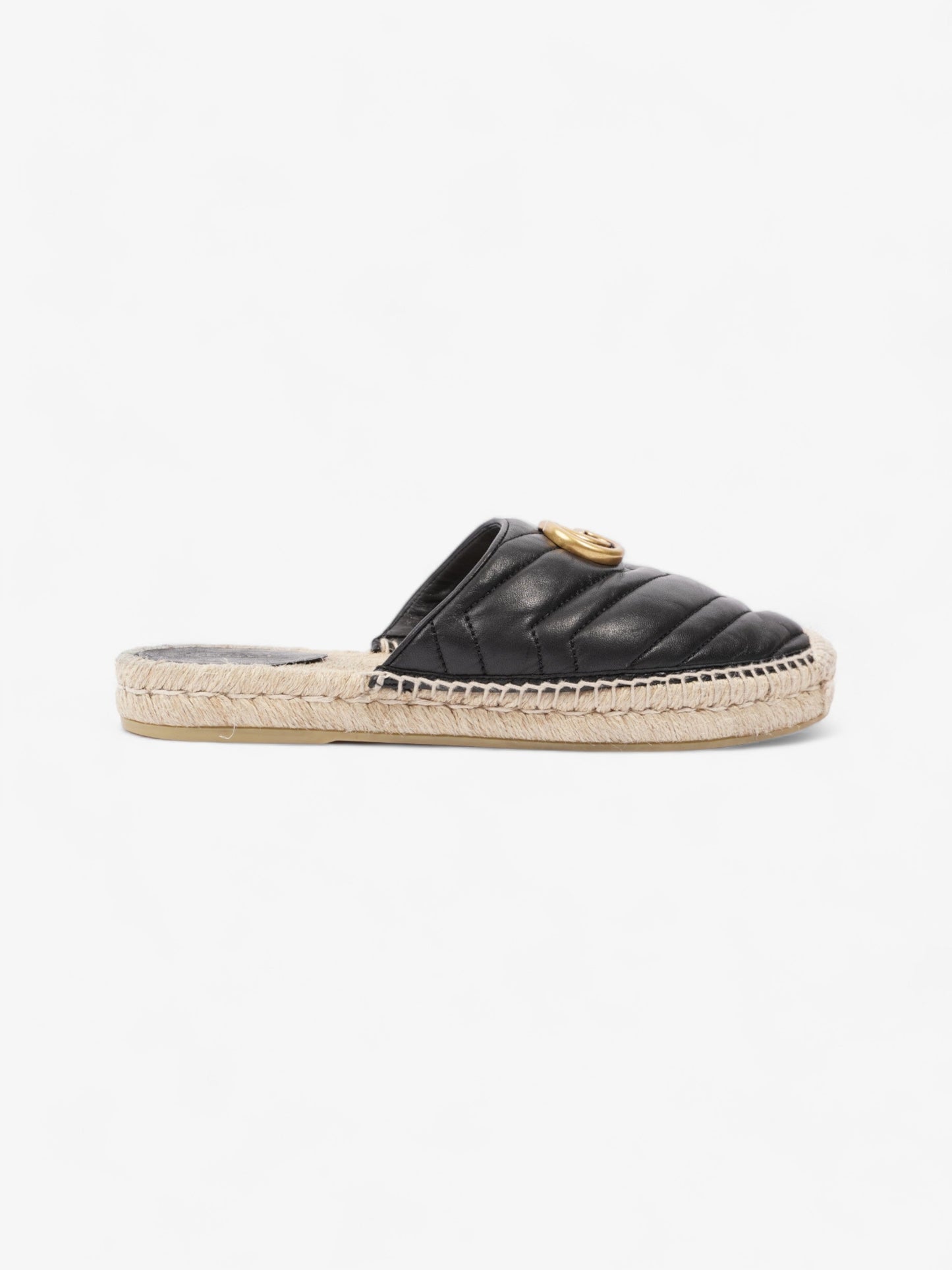 Gucci GG Flat Espadrille Black Leather EU 38 UK 5