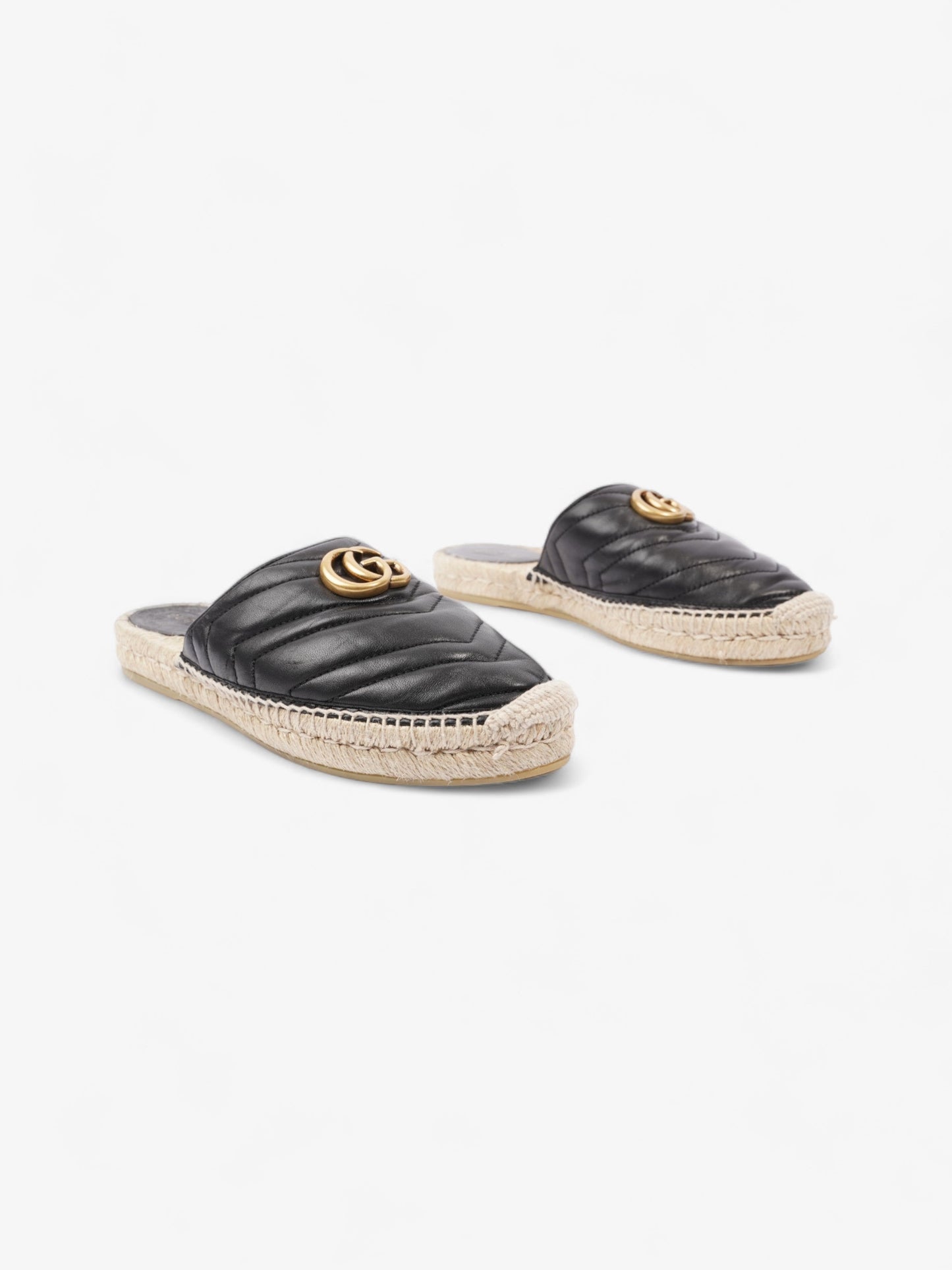 Gucci GG Flat Espadrille Black Leather EU 38 UK 5