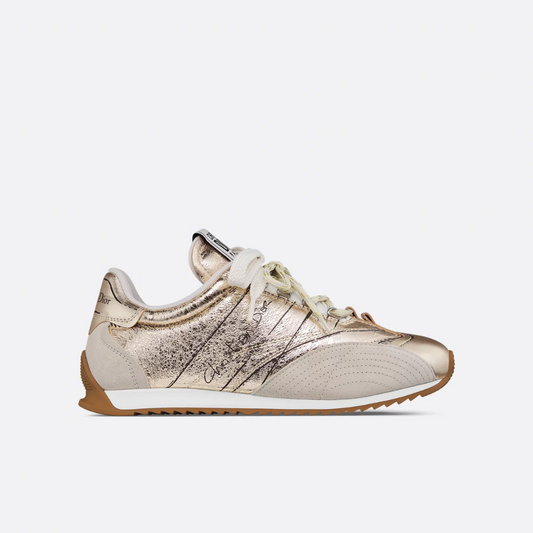 Gold-Tone Crinkled Lambskin and Laminated Calfskin D-Sketch Sneaker Designer Sneakers for Men and Women