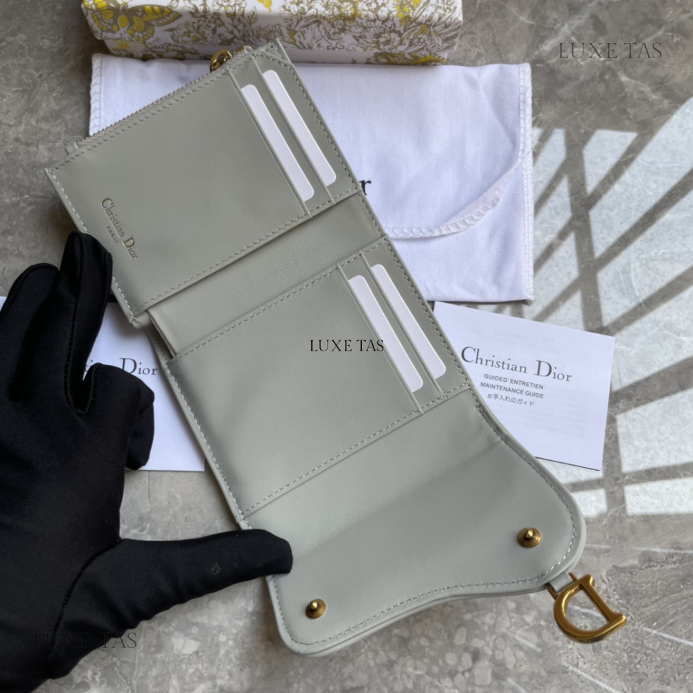 Gray Dior Oblique Jacquard Saddle Flap Card Holder Leather Wallet for Women