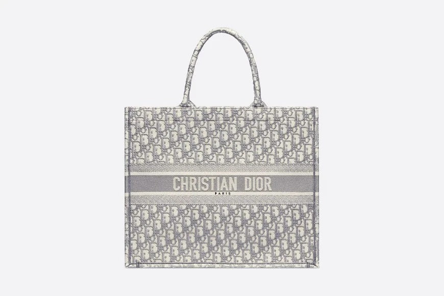 Gray Oblique Embroidery Dior Book Tote Tote Bag for Women