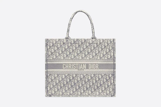 Gray Oblique Embroidery Dior Book Tote Tote Bag for Women
