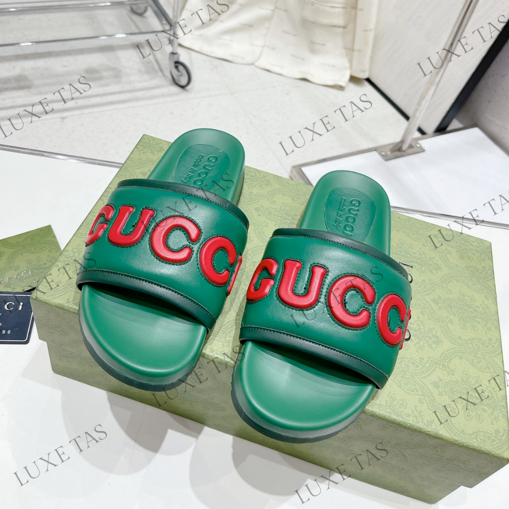 Green Leather Slide Sandal Designer Slides & Sandals for Men