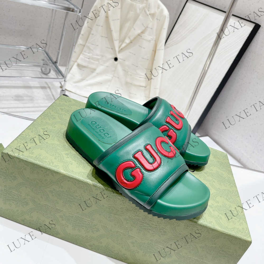 Green Leather Slide Sandal Designer Slides & Sandals for Men
